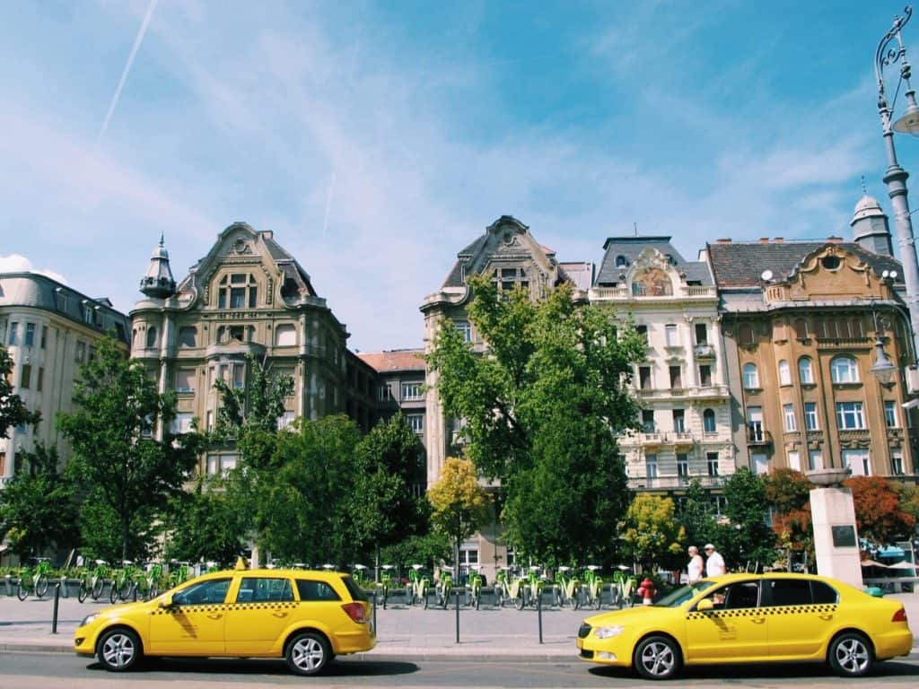 Yellow taxis in Budapest