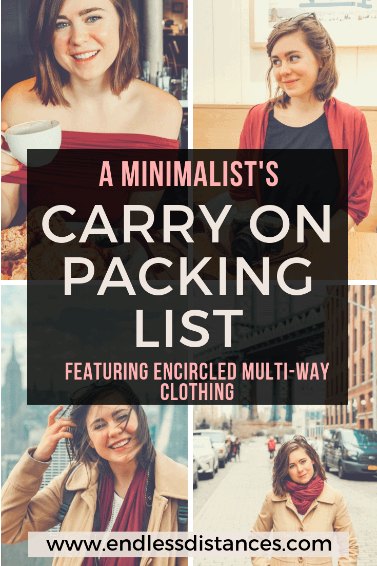 In this minimalist's carry on only packing list, you'll find a complete guide to traveling carry on only. Including the best multi-way clothing and more. #carryononly #carryontravel #carryon #encircled #chrysaliscardi #travel