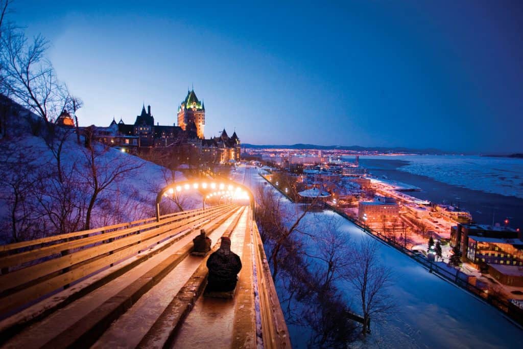 The famous toboggan slide in Quebec city, one of the best things to do in quebec city in winter.