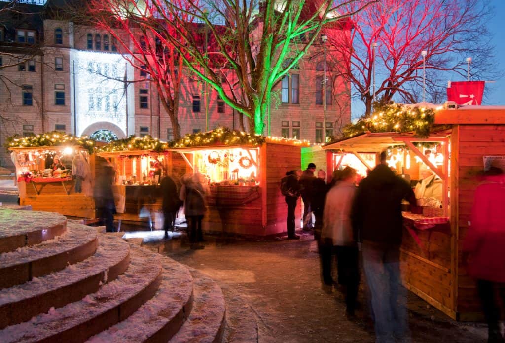 The festive German Christmas Market in Quebec City in full swing. 