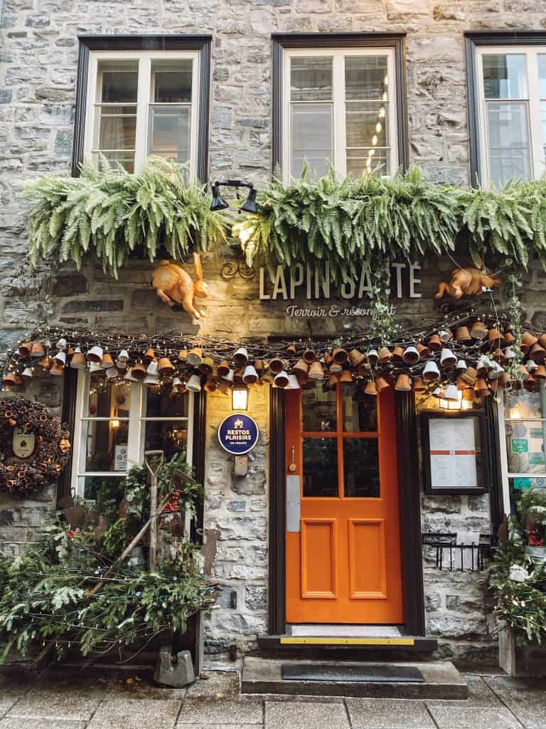 The exterior of Le Lapin Saute - a gluten free friendly restaurant in Quebec City.