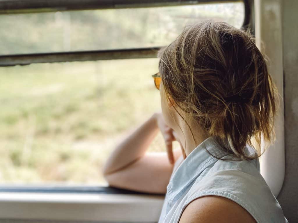 Riding the train from Colombo to Ella in Sri Lanka.