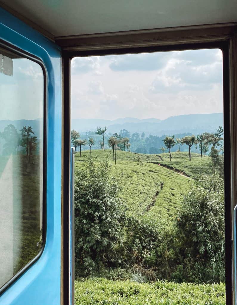 A view out the Colombo to Ella train door. 