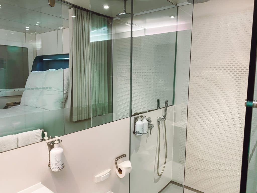 Such a clean and spacious bathroom given the small size of the room.