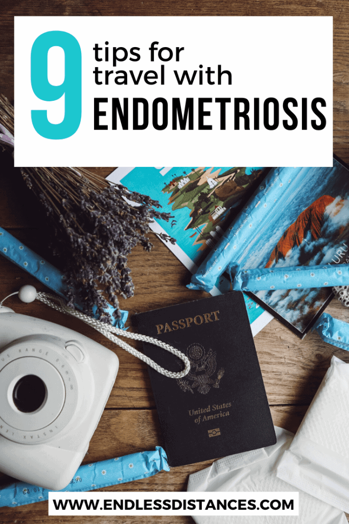 Travel with Endometriosis is possible, but challenging. Here are nine tips to manage your pain and symptoms while on the road. #travelwithendometriosis #travelingwithendometriosis #endometriosis #endometriosisawareness #natracare #veganperiodproducts
