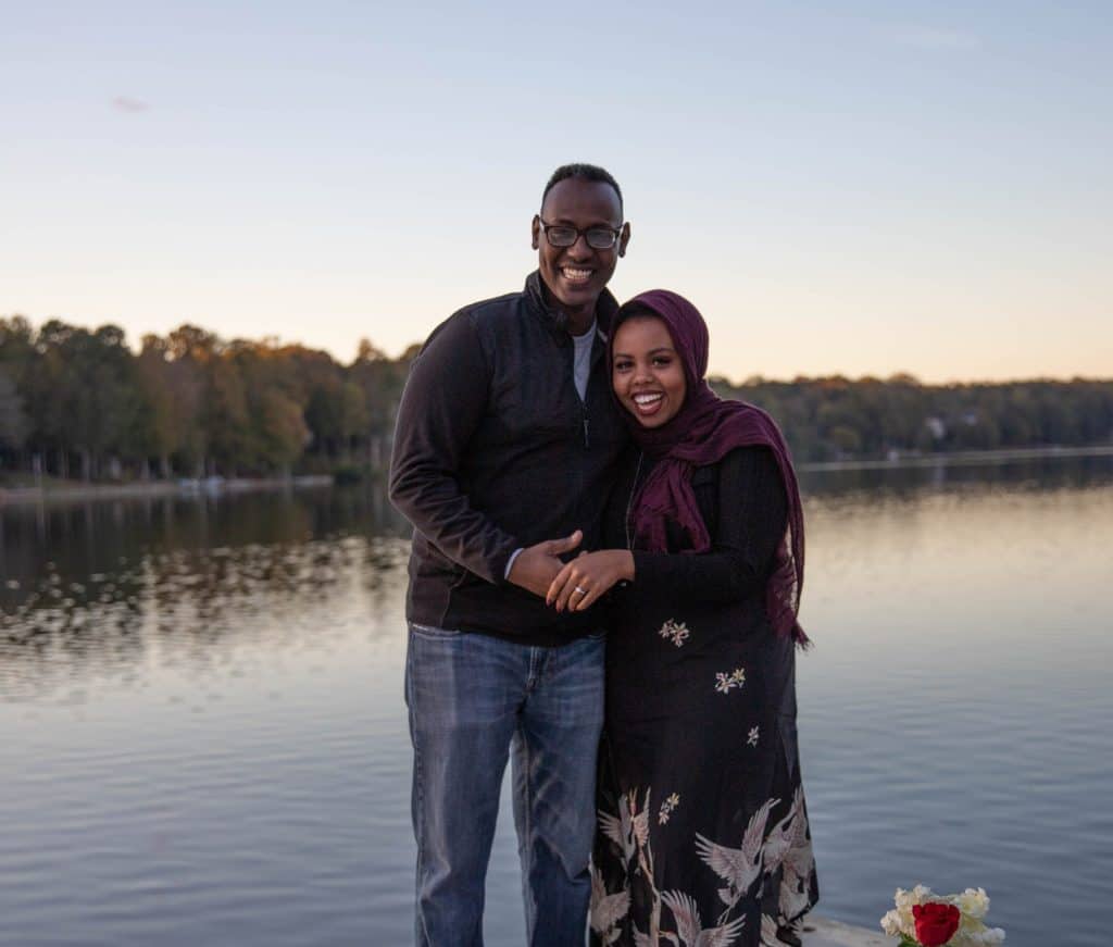 Yasmin and Abdulahi overlooking a lake