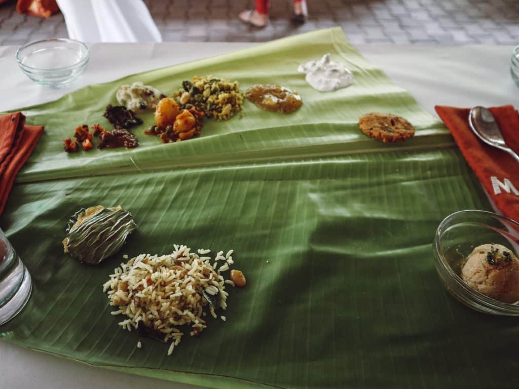 Eating off a banana leaf in south India