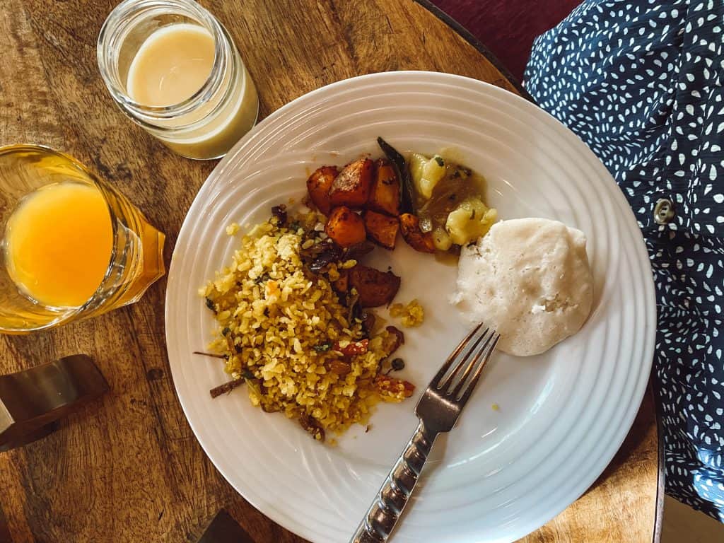 A typical gluten free breakfast in south India