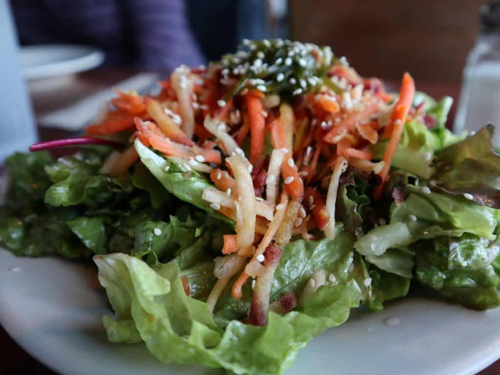 Close up of a salad.