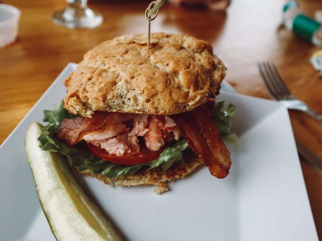 gluten free lobster roll with bacon