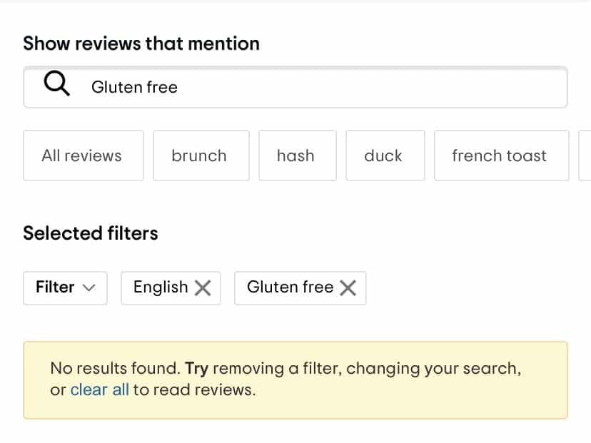 Tripadvisor search for gluten free
