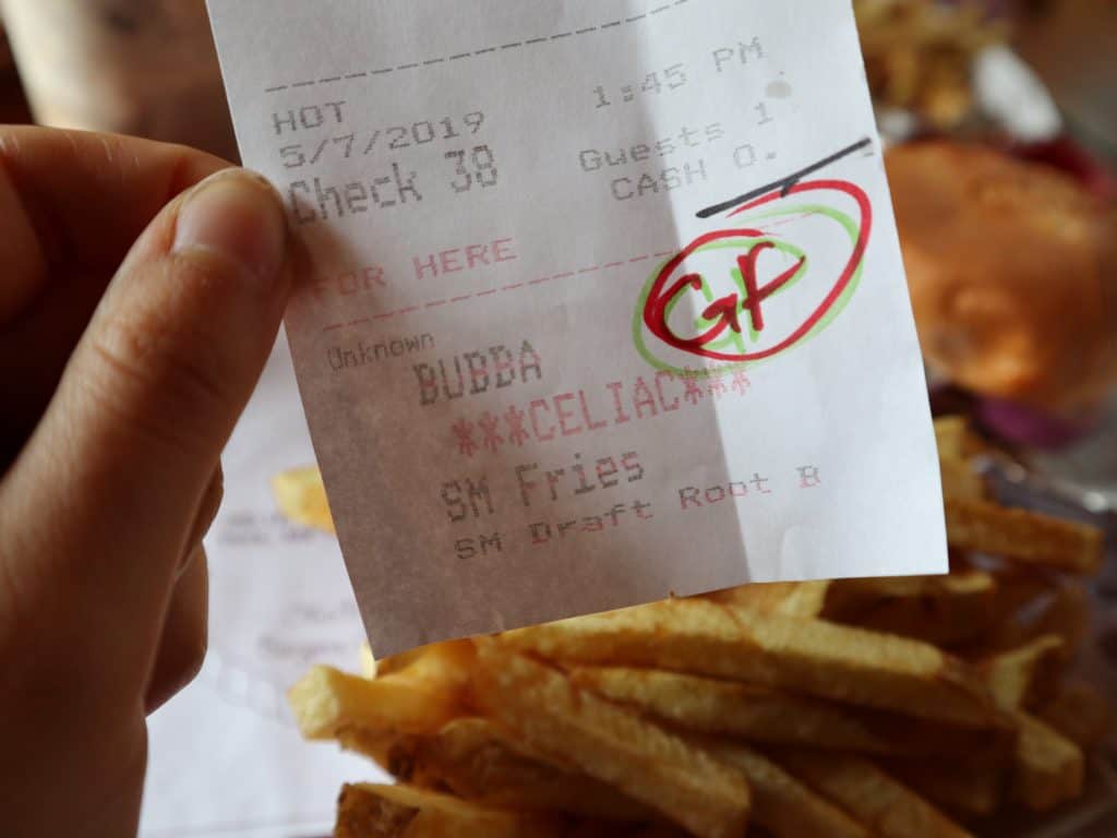 A receipt that says "celiac"