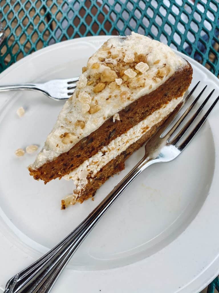 Gluten free carrot cake at Stafford's Weathervane Restaurant in Charlevoix Michigan