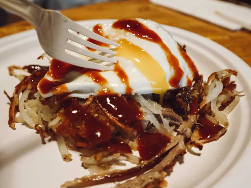 Gluten free pulled pork hash at Smoke on the Water in Charlevoix