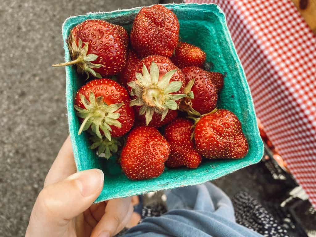 Fresh summer strawberries at Sara Hardy Farmers Market in Traverse City.