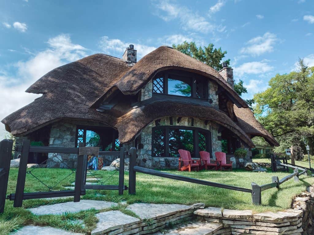 Thatch House - the most photographed of all the Charlevoix Mushroom Houses, is available for vacation rental.