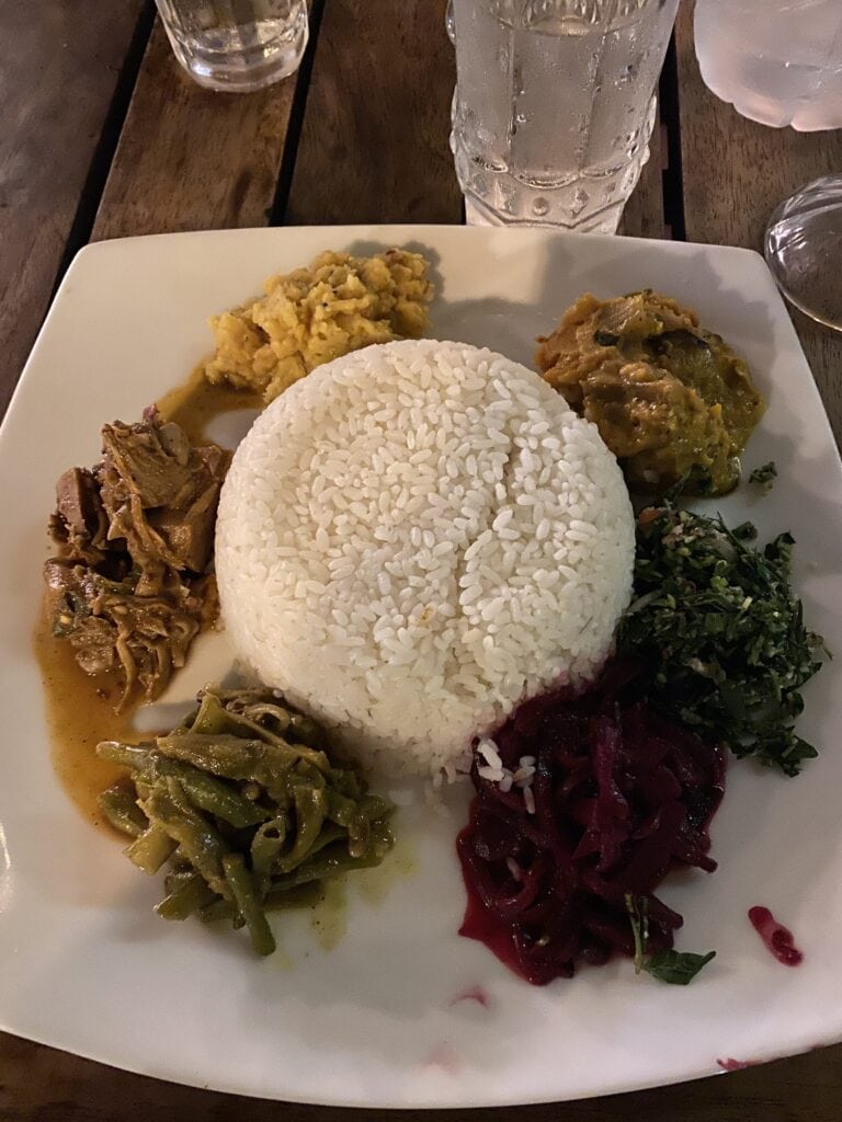 A typical Sri Lankan curry platter