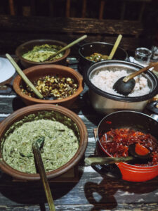 A selection of Sri Lankan curries in clay bowls - all gluten free.
