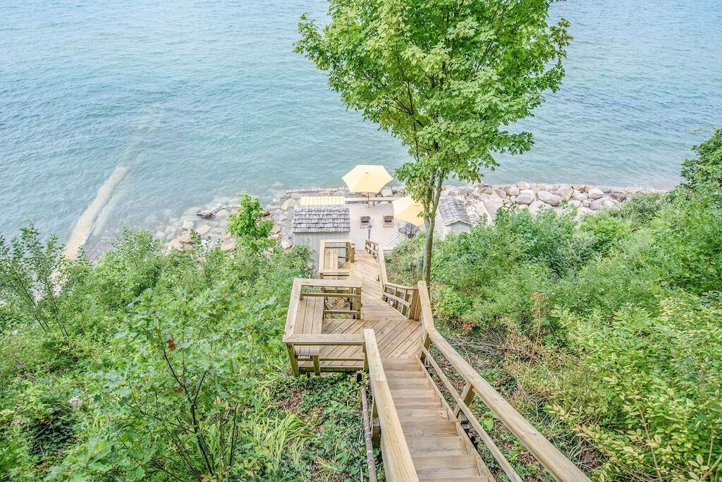 Stairway to Lake Michigan from the cabin on a summer's day.