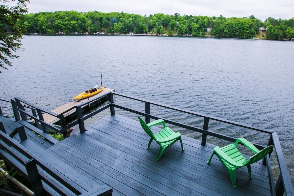 Wooden decking overlooking Spider Lake.