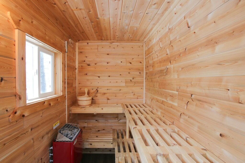Private sauna for this romantic cabin in Michigan.