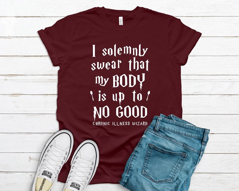 Red shirt that says i solemnly swear my body is up to no good