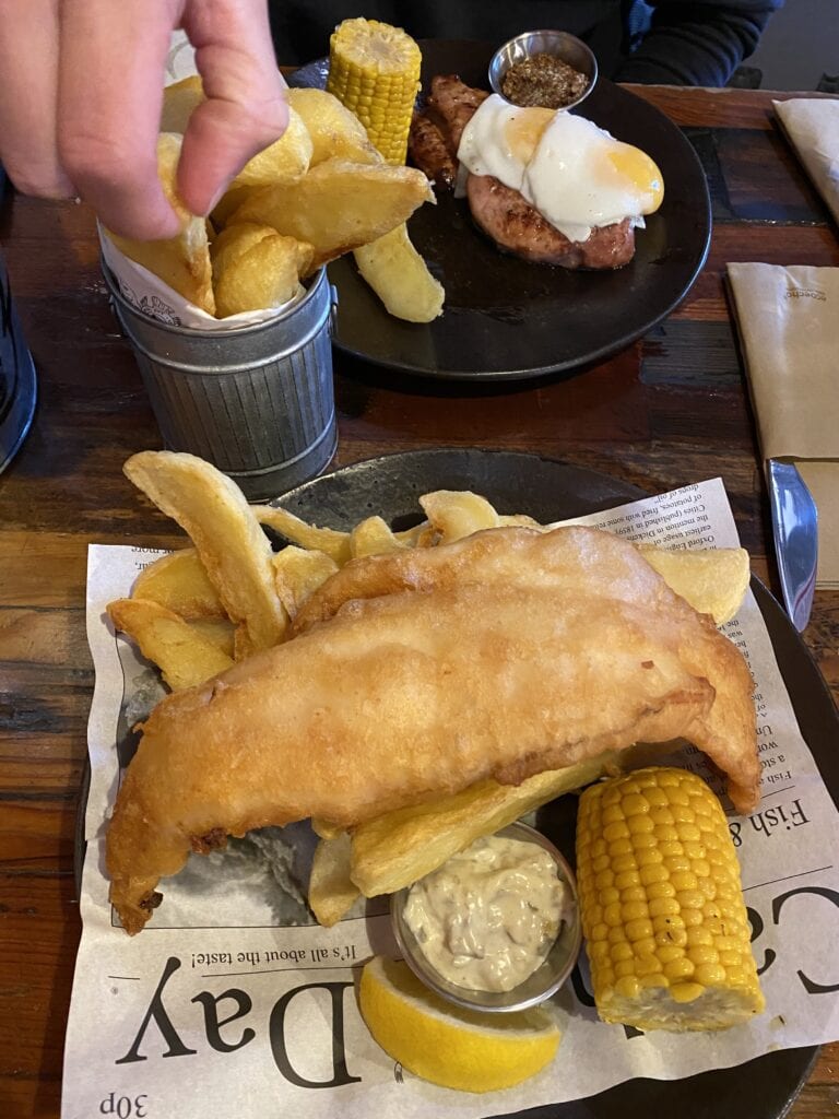 gluten free fish and chips at the pig in windermere lake district