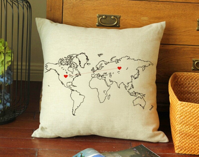 long distance relationship pillow cover world map design