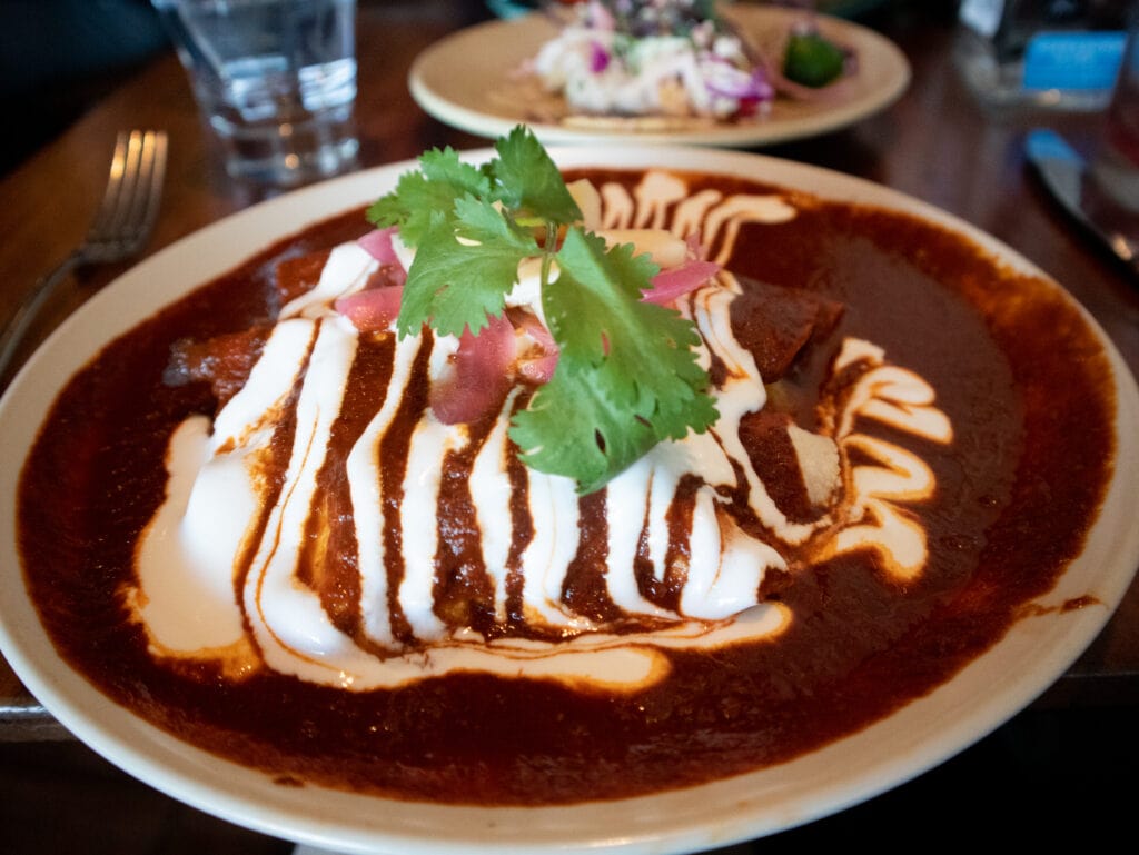 Gluten free mole enchiladas in San Francisco.