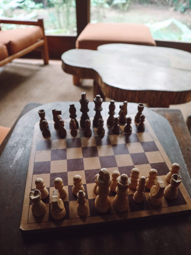 Playing chess during happy hour at Inkaterra Reserva Amazonica 