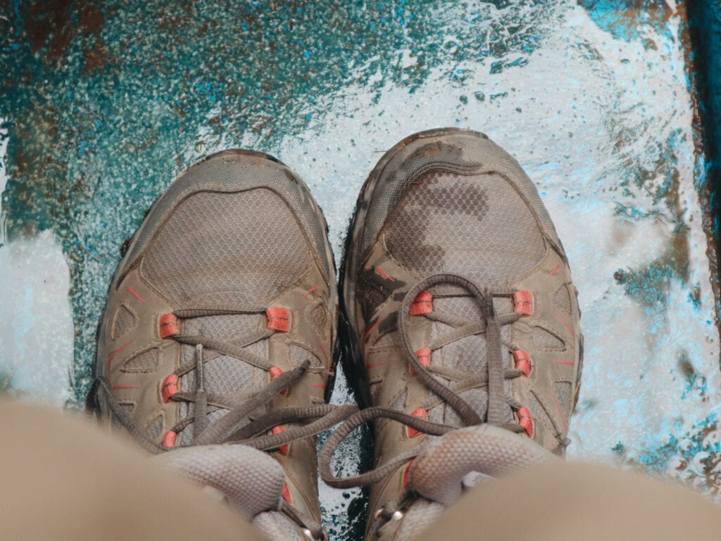 Hiking boots on excursion to Lake Sandoval from Inkaterra Reserva Amazonica