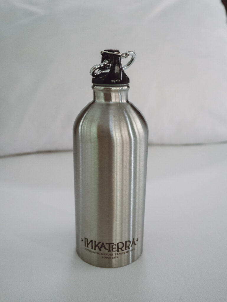 Complimentary sustainable steel water bottle at Inkaterra Reserva Amazonica