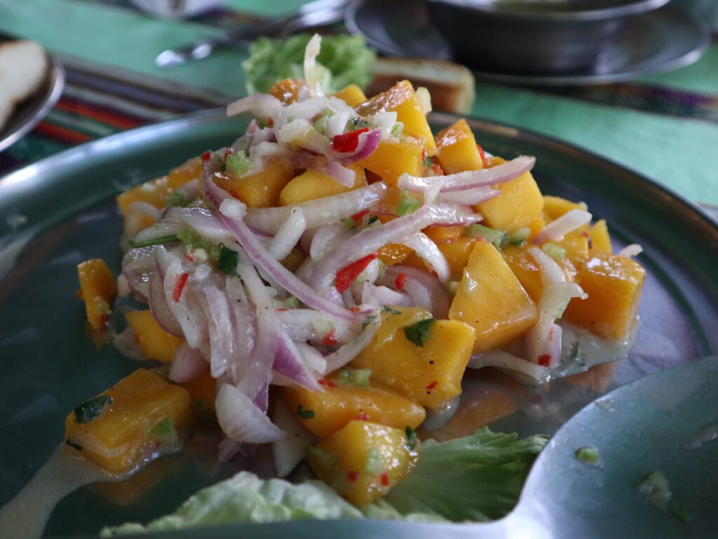 Mango ceviche in Peru along the salkantay trek