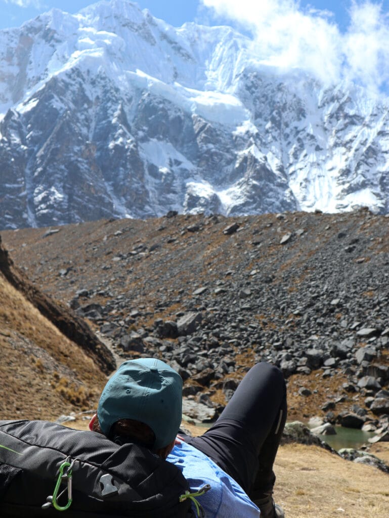 Dan resting in the mountains in Peru along the Salkantay trek to Machu Picchu