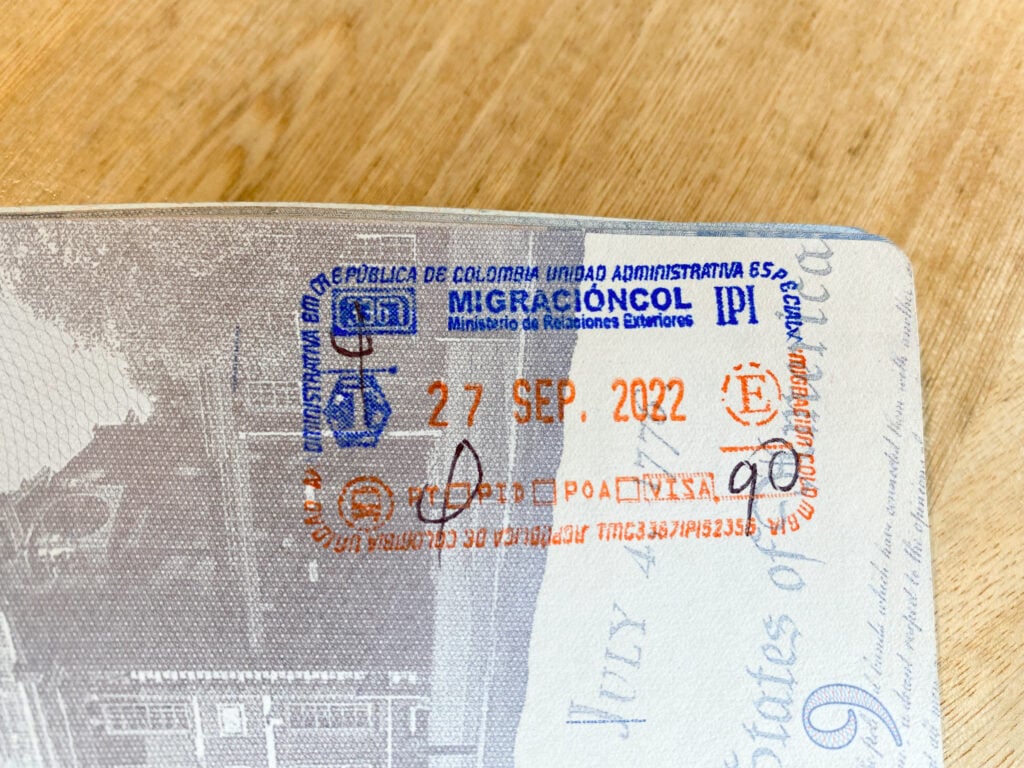 Colombia entry stamp in an American passport