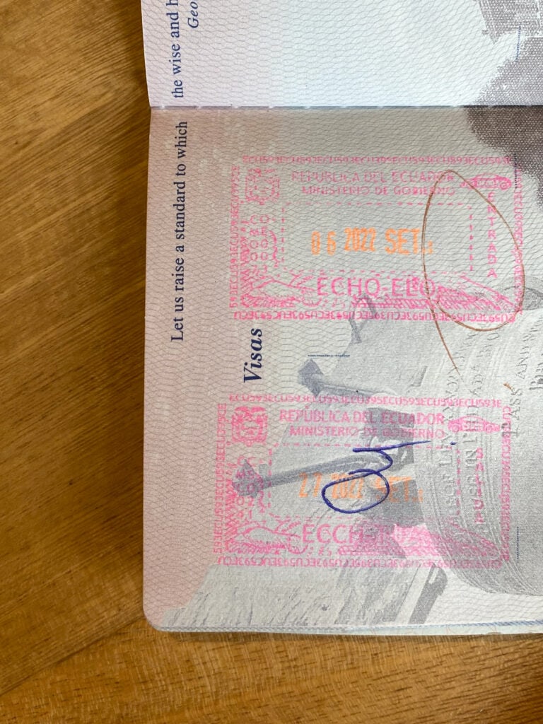 Ecuador passport stamps entry and exit