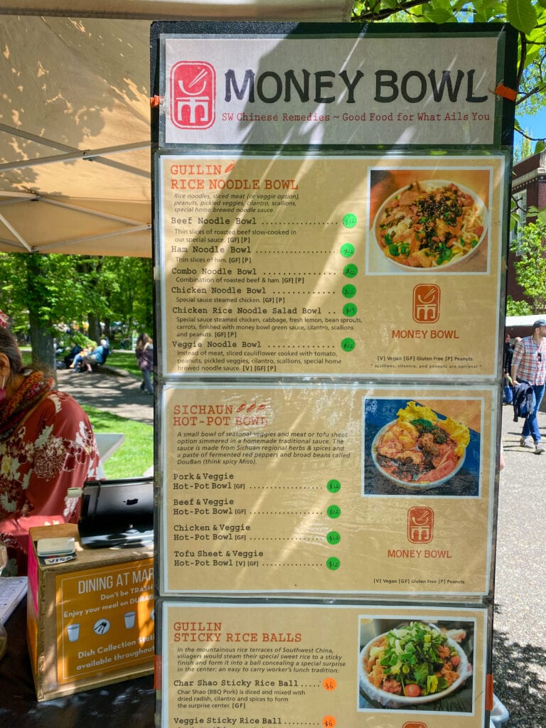 gluten free menu at money bowl in portland oregon