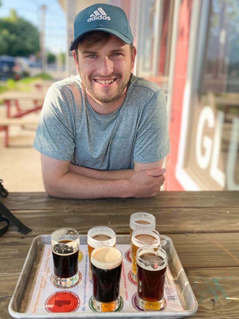 dan with flights of gluten free beer