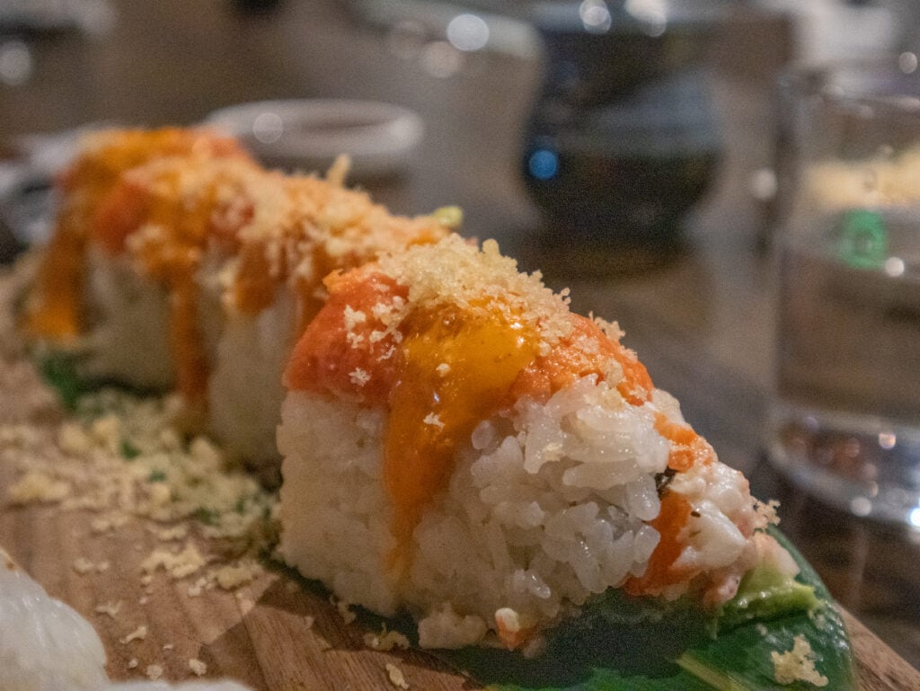 gluten free tempura on a sushi roll