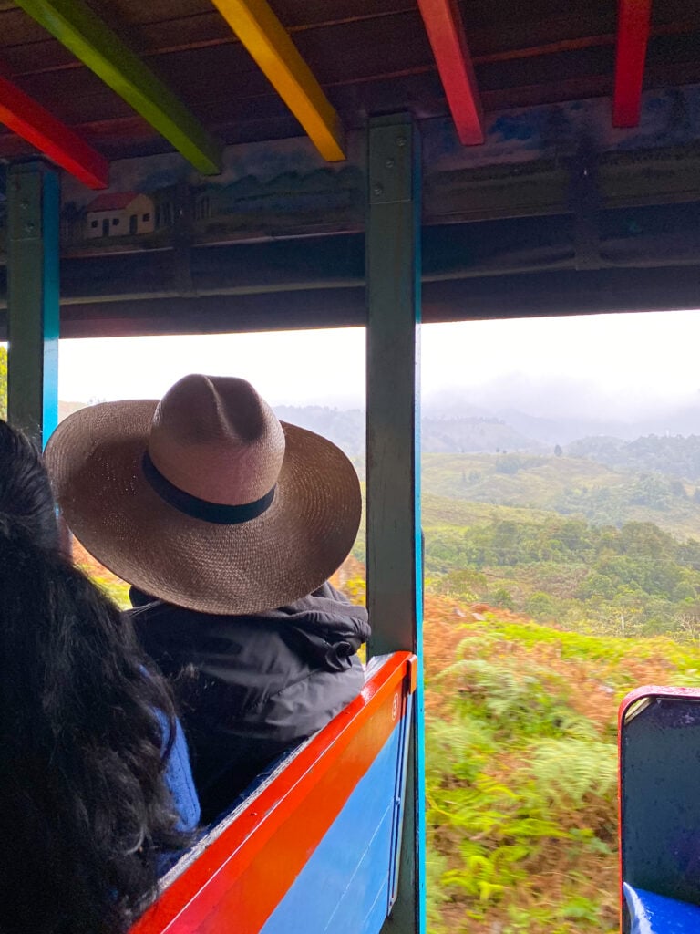 Looking out the window from a chiva in Colombia.