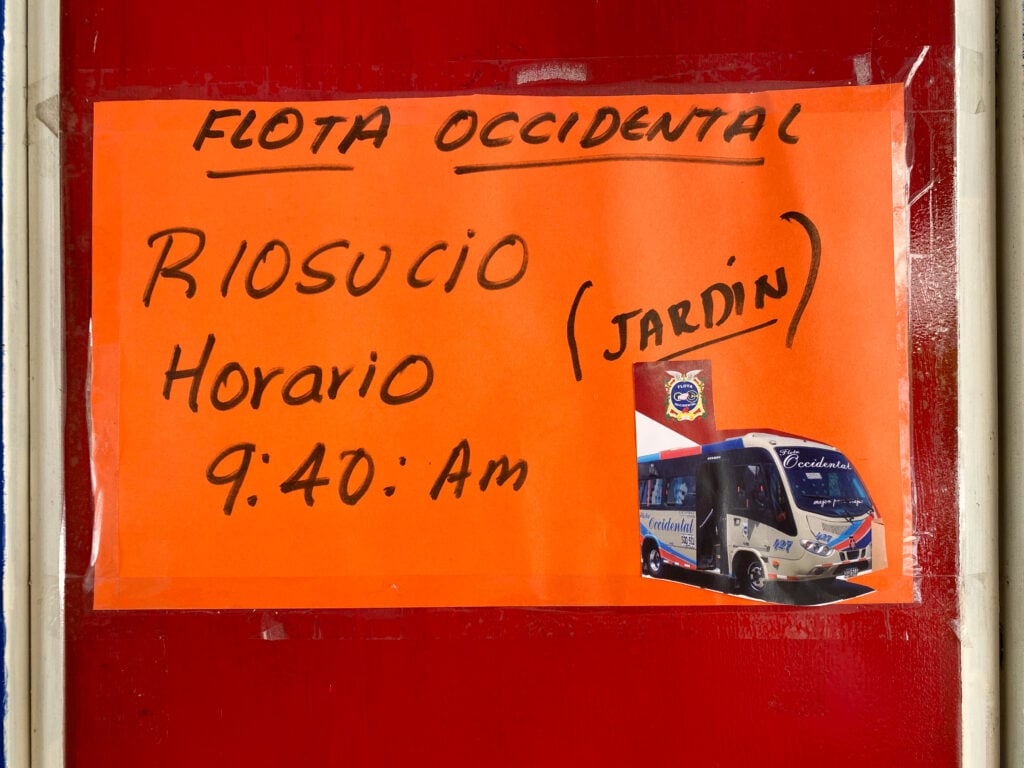 Bus timetable for Salento to Riosucio Colombia, part of the route from Salento to Jardin
