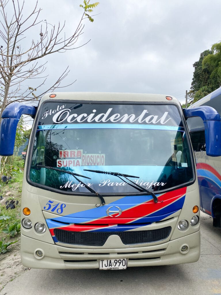Flota Occidental bus, from Salento to Riosucio, part of the journey from Salento to Jardin in Colombia's coffee region.