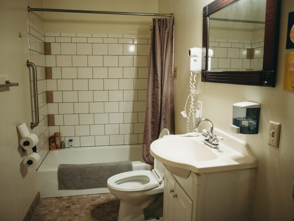 bathroom in a hostel in portland