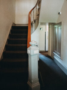 the staircase inside our hostel in portland oregon