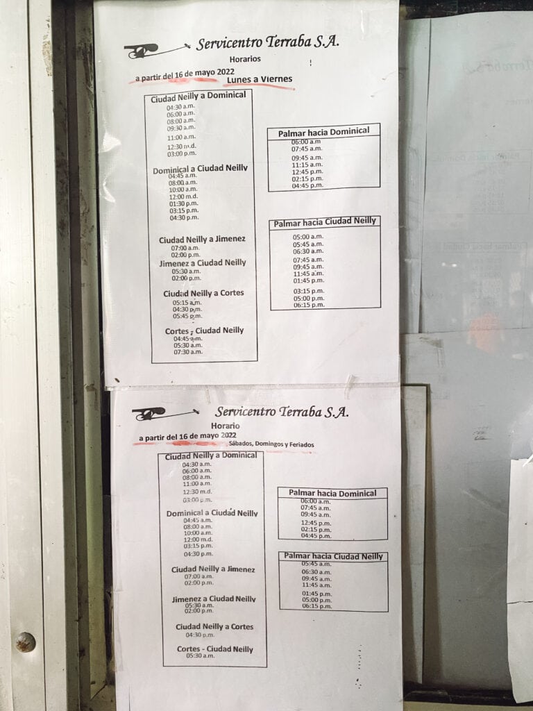the ciudad neilly to dominical bus timetable