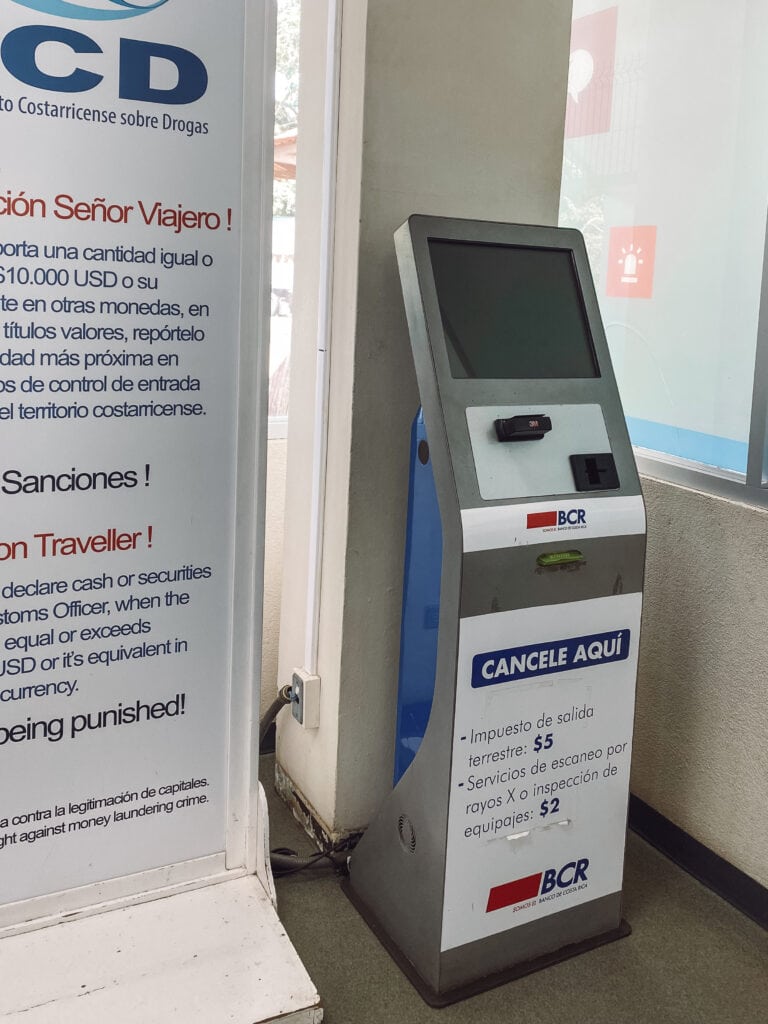 A BCR console at the Costa Rica immigration office to pay the exit tax.