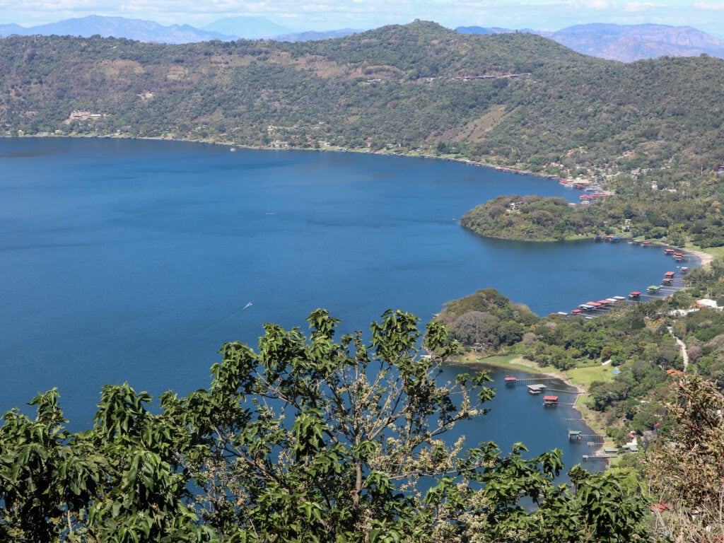 View of dark blue Coatepeque Lake.