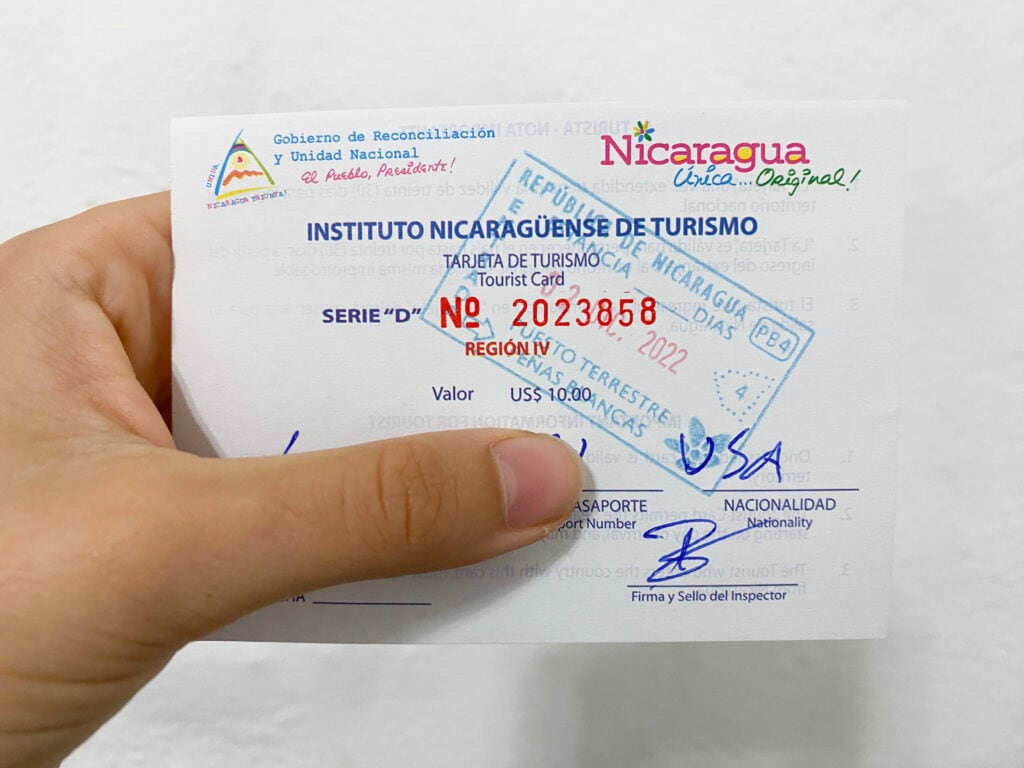 Nicaragua tourist card