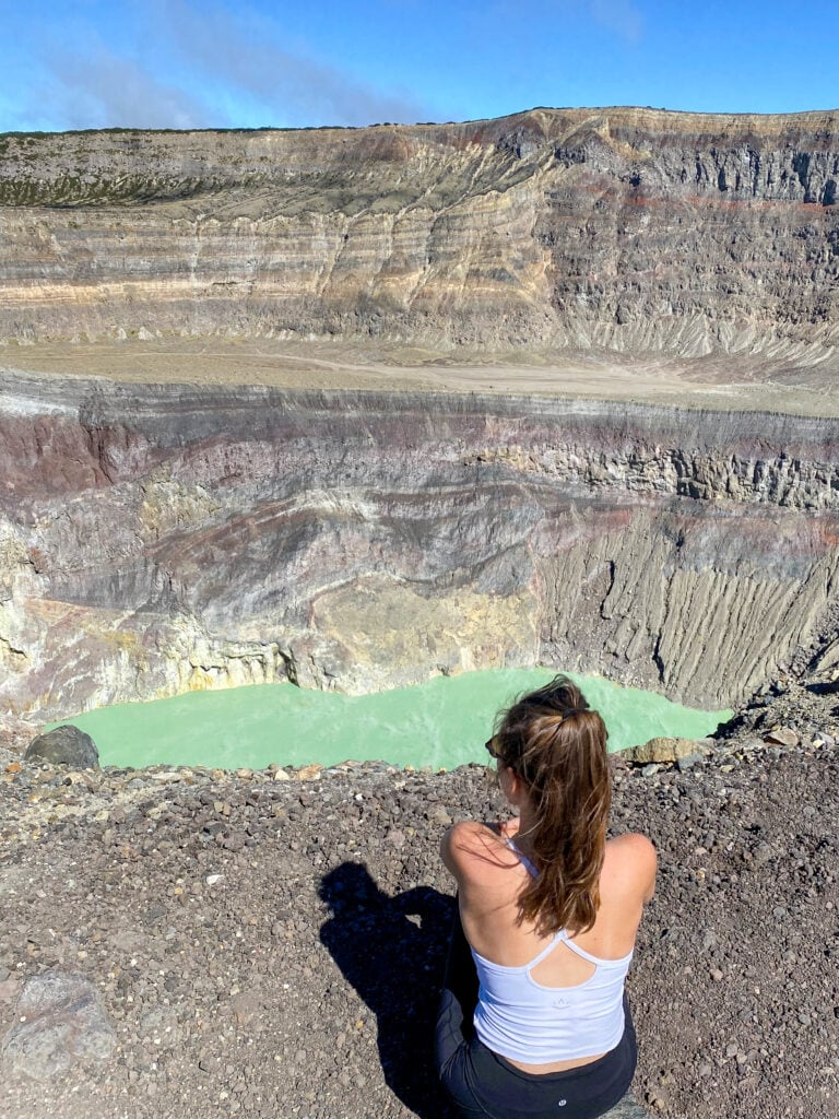 Sarah during the Santa Ana Volcano tour from El Tunco, looking out at the crater lake.