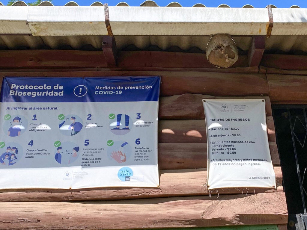 List of prices to enter Cerro Verde National Park in order to hike Santa Ana Volcano.